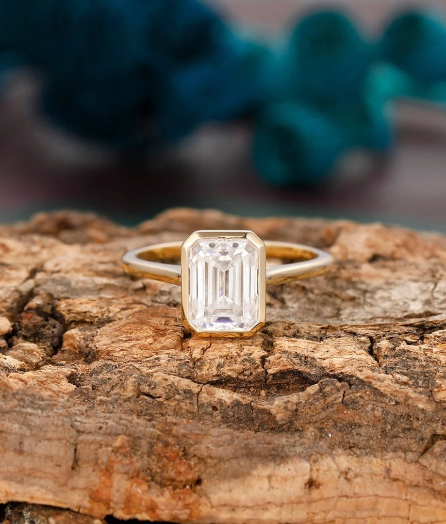 Vintage 2CT Emerald Cut Moissanite Engagement Ring