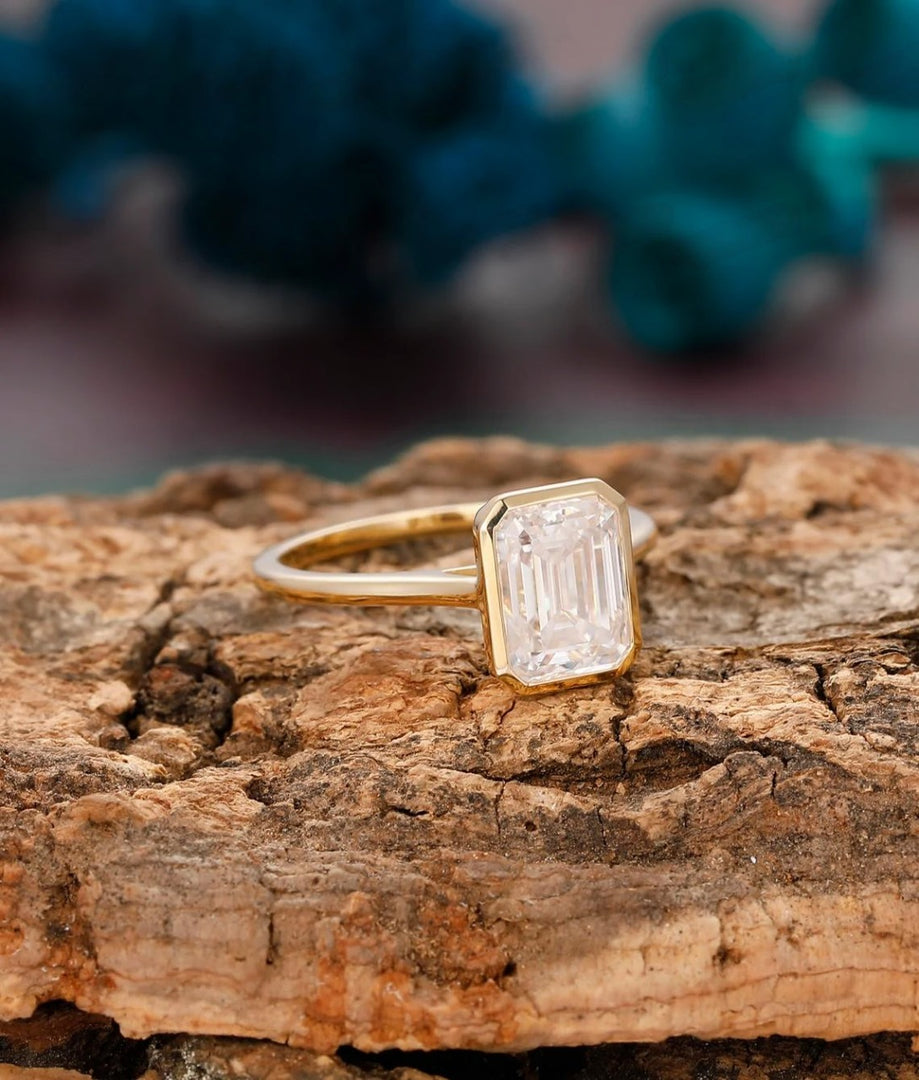 Vintage 2CT Emerald Cut Moissanite Engagement Ring