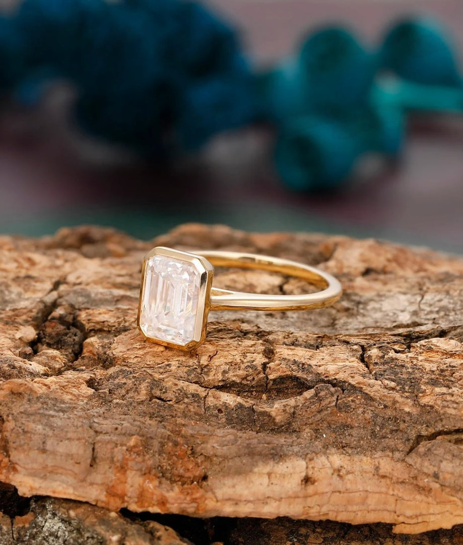 Vintage 2CT Emerald Cut Moissanite Engagement Ring