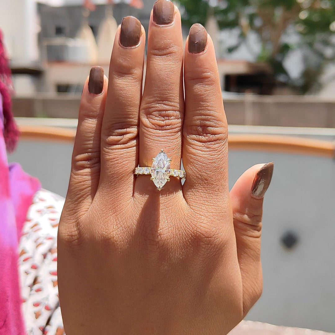 2.5 CT Marquise Cut Moissanite Engagement Ring 14K Solid Gold Wedding Ring Marquise Diamond Hidden Halo Ring Anniversary Ring Promise Ring