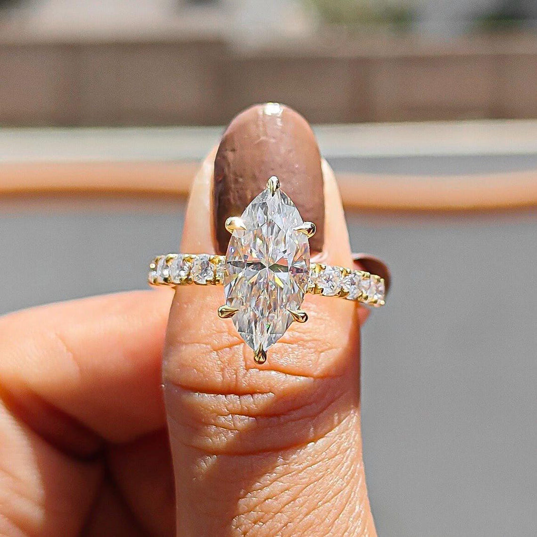 2.5 CT Marquise Cut Moissanite Engagement Ring 14K Solid Gold Wedding Ring Marquise Diamond Hidden Halo Ring Anniversary Ring Promise Ring