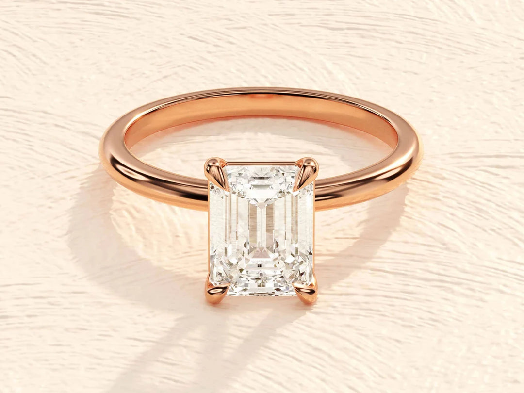 Emerald Cut Engagement Ring in 14k Solid Gold