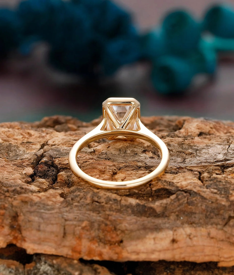 Vintage 2CT Emerald Cut Moissanite Engagement Ring