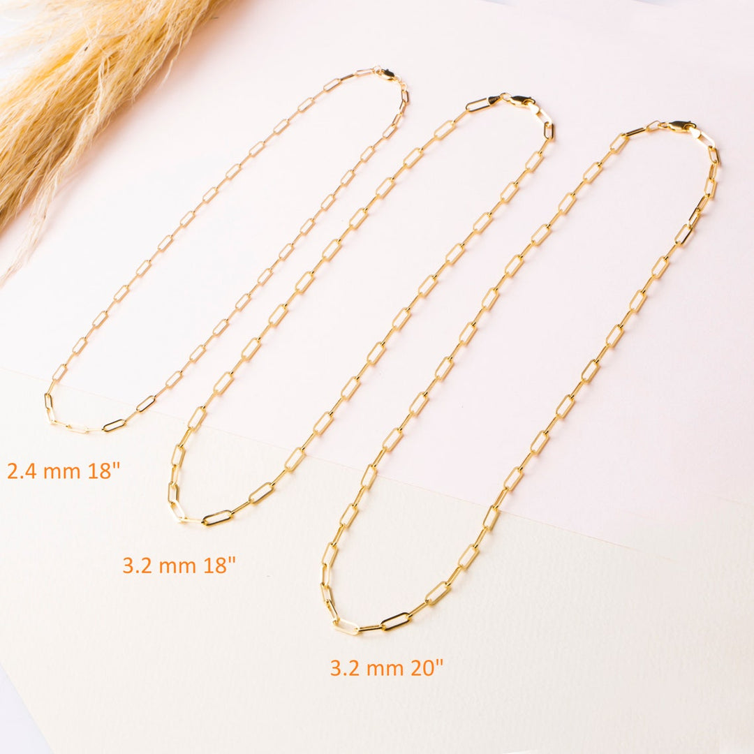 14K Solid Gold Paperclip Chain Necklace, Real Gold, 3 Sizes, Minimalist, Gift for Her, Cute Necklace, Chain Necklace, Gold Chain Necklace