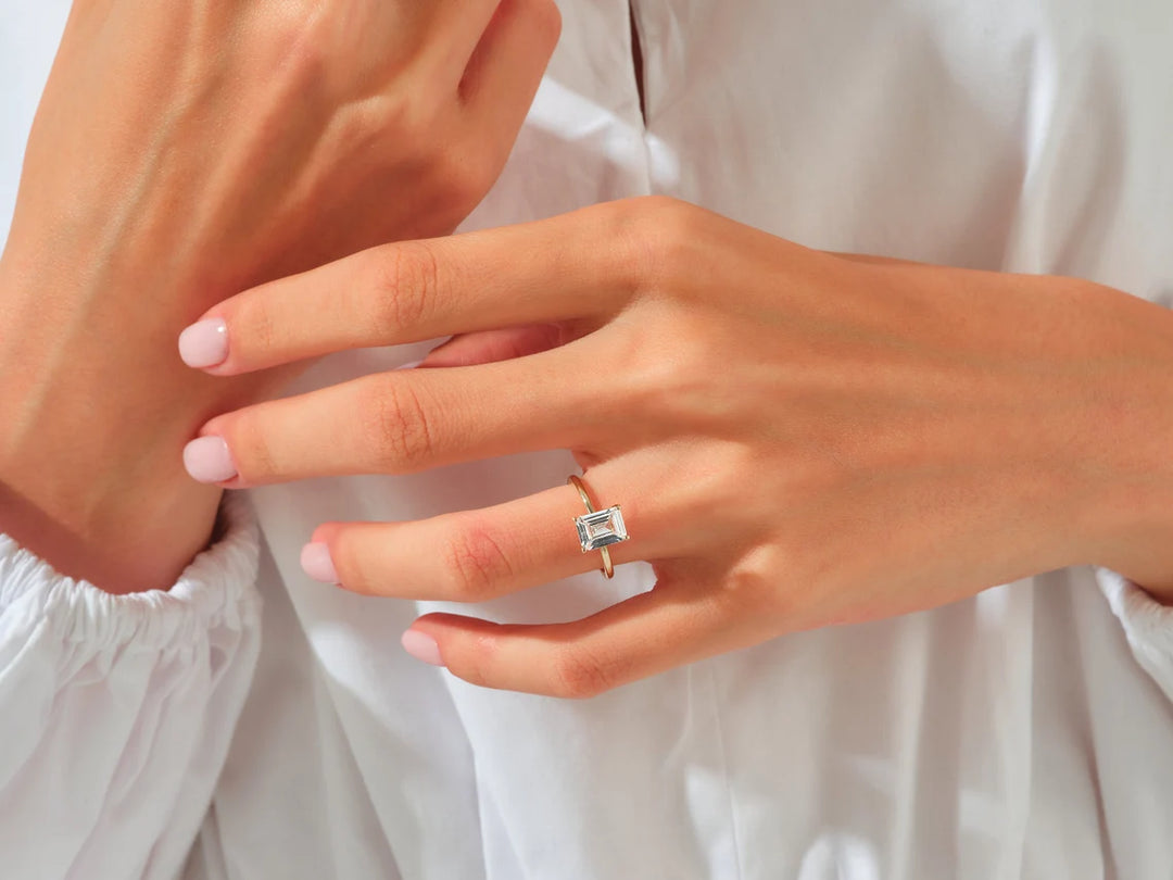 Emerald Cut Engagement Ring in 14k Solid Gold