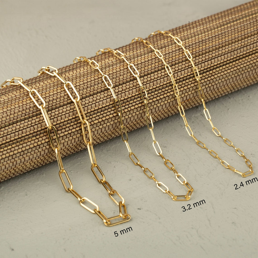 14K Solid Gold Paperclip Chain Necklace, Real Gold, 3 Sizes, Minimalist, Gift for Her, Cute Necklace, Chain Necklace, Gold Chain Necklace