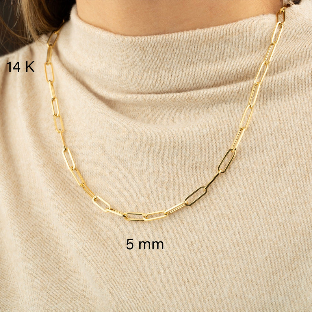 14K Solid Gold Paperclip Chain Necklace, Real Gold, 3 Sizes, Minimalist, Gift for Her, Cute Necklace, Chain Necklace, Gold Chain Necklace
