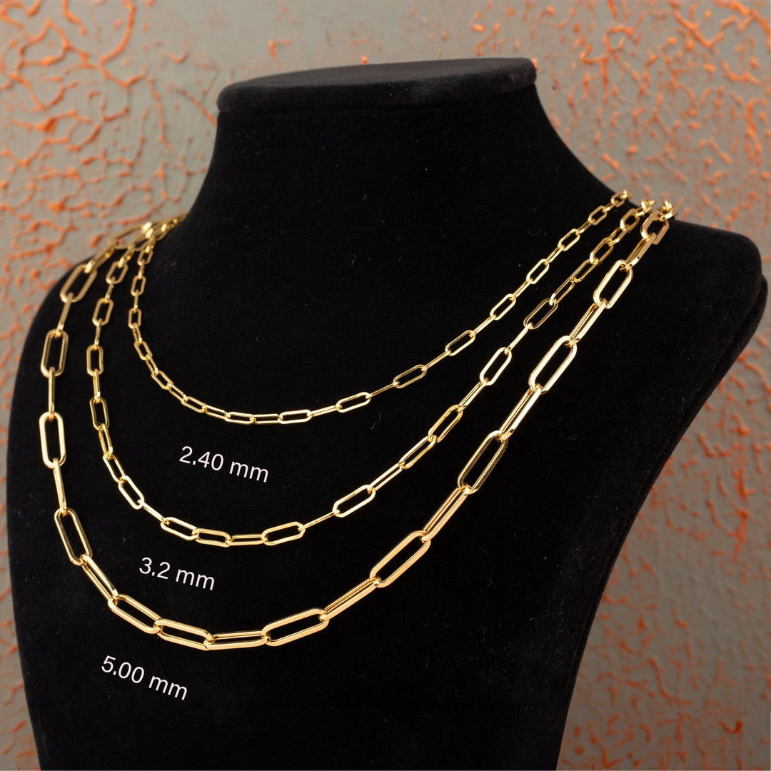 14K Solid Gold Paperclip Chain Necklace, Real Gold, 3 Sizes, Minimalist, Gift for Her, Cute Necklace, Chain Necklace, Gold Chain Necklace