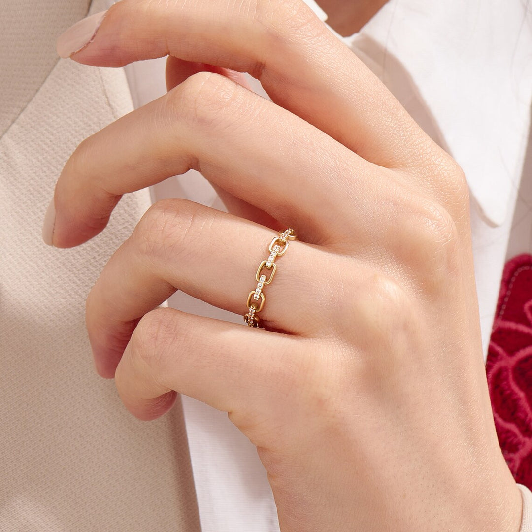 Gold Diamond Chain Link Ring