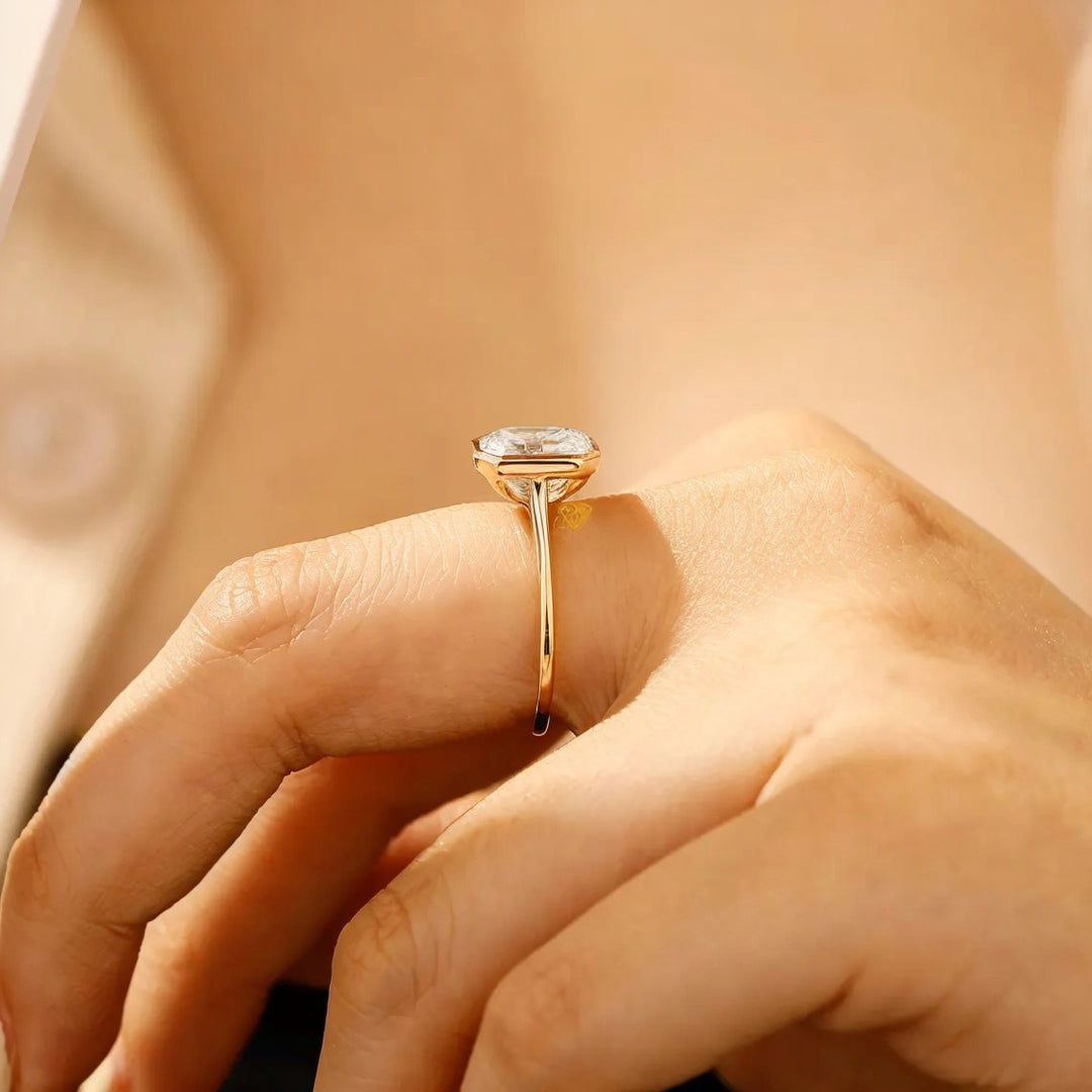 Vintage 2CT Emerald Cut Moissanite Engagement Ring