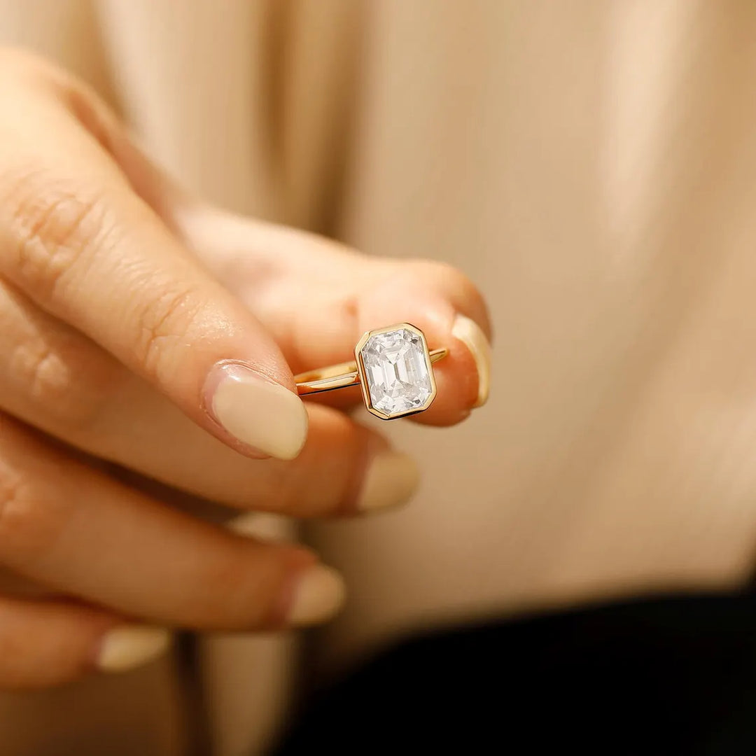 Vintage 2CT Emerald Cut Moissanite Engagement Ring