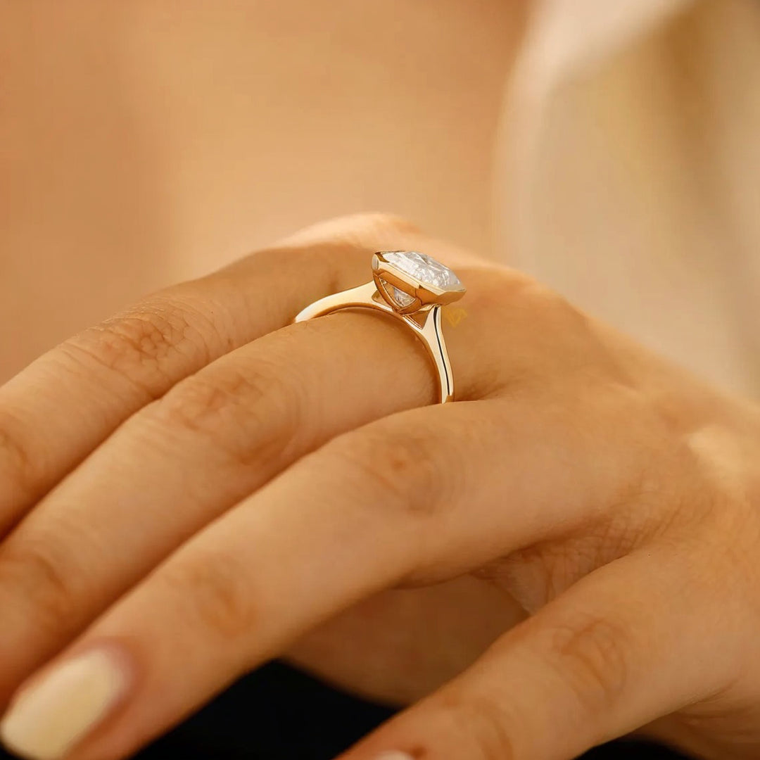 Vintage 2CT Emerald Cut Moissanite Engagement Ring