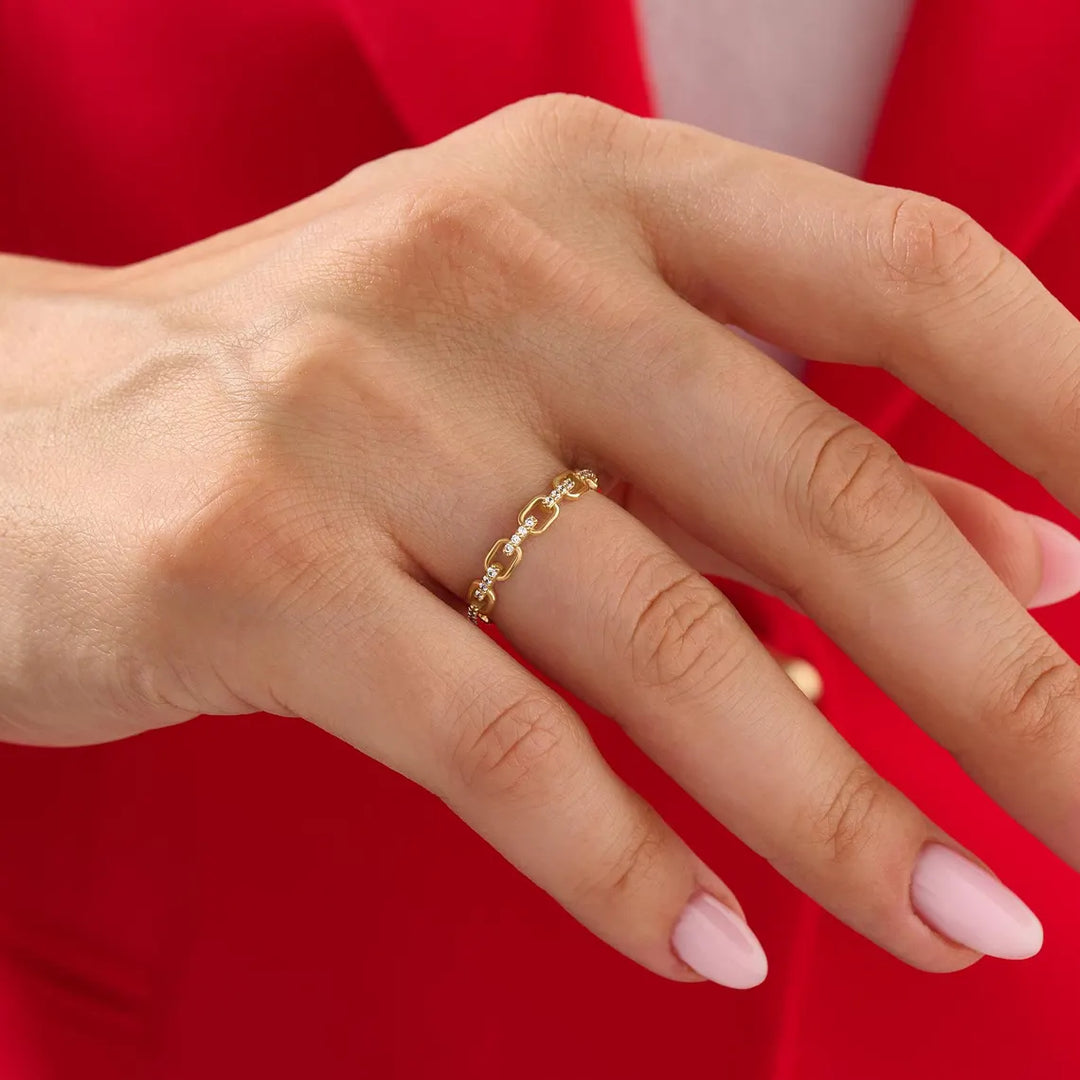 Gold Diamond Chain Link Ring