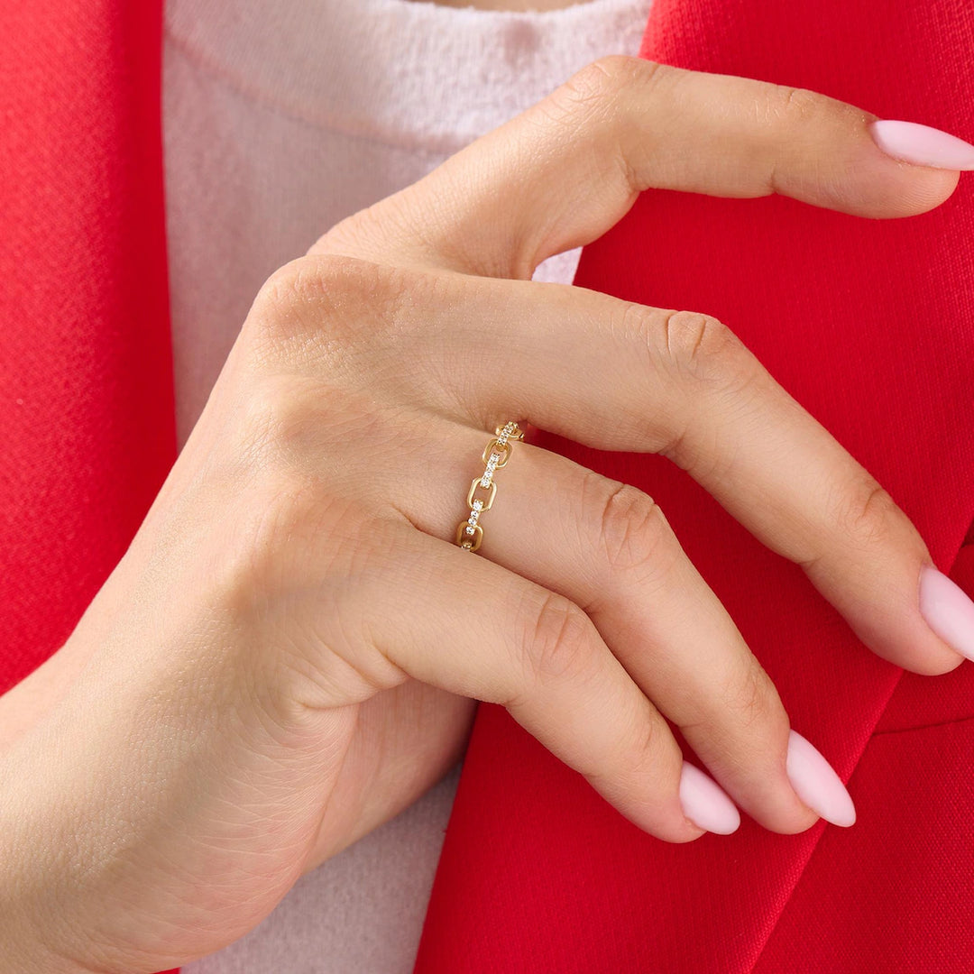 Gold Diamond Chain Link Ring
