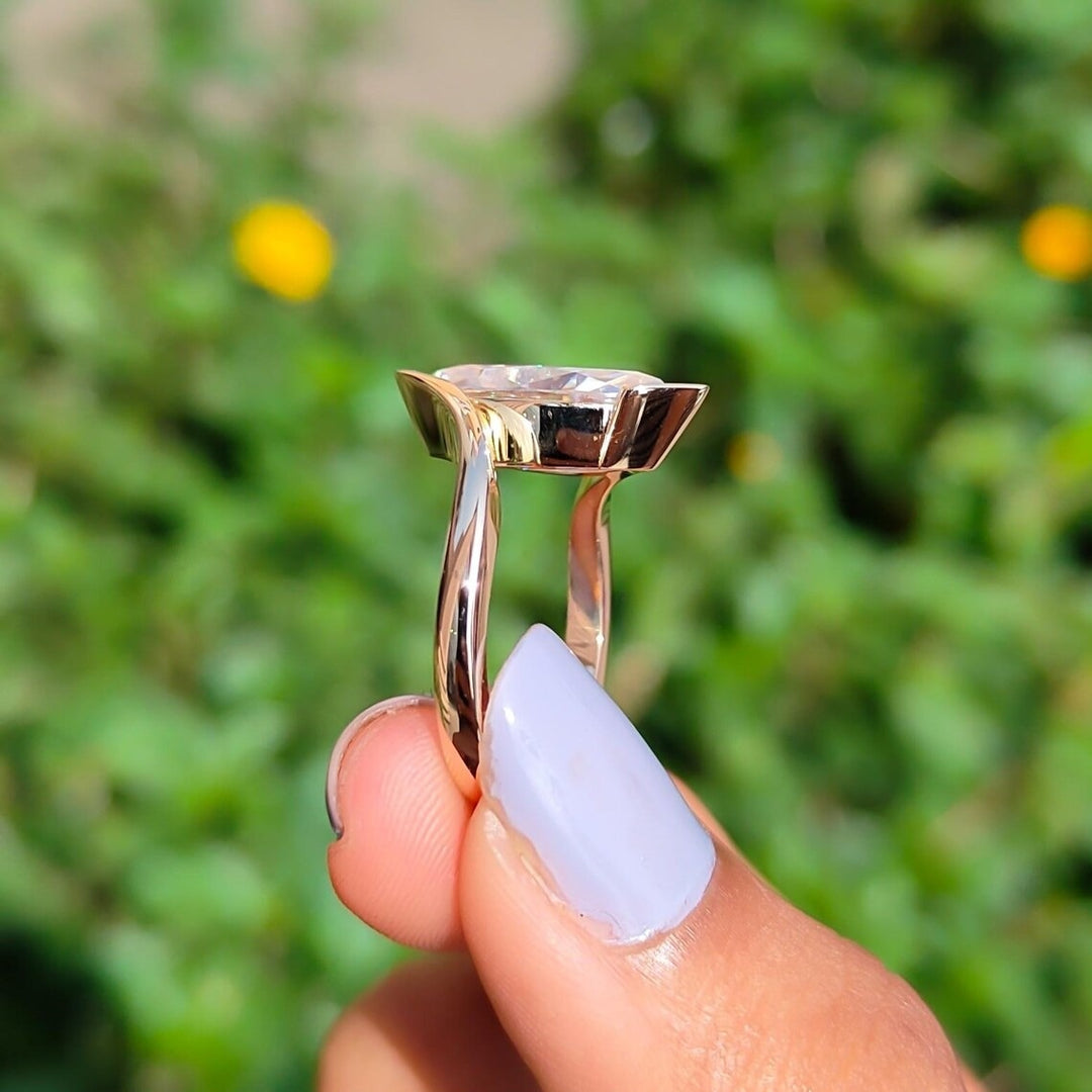 Half Bezel Set 3 CT Marquise Cut Moissanite Engagement Ring 14K Gold Open Bypass Ring Unique Wedding Ring Modern Marquise Solitaire Ring