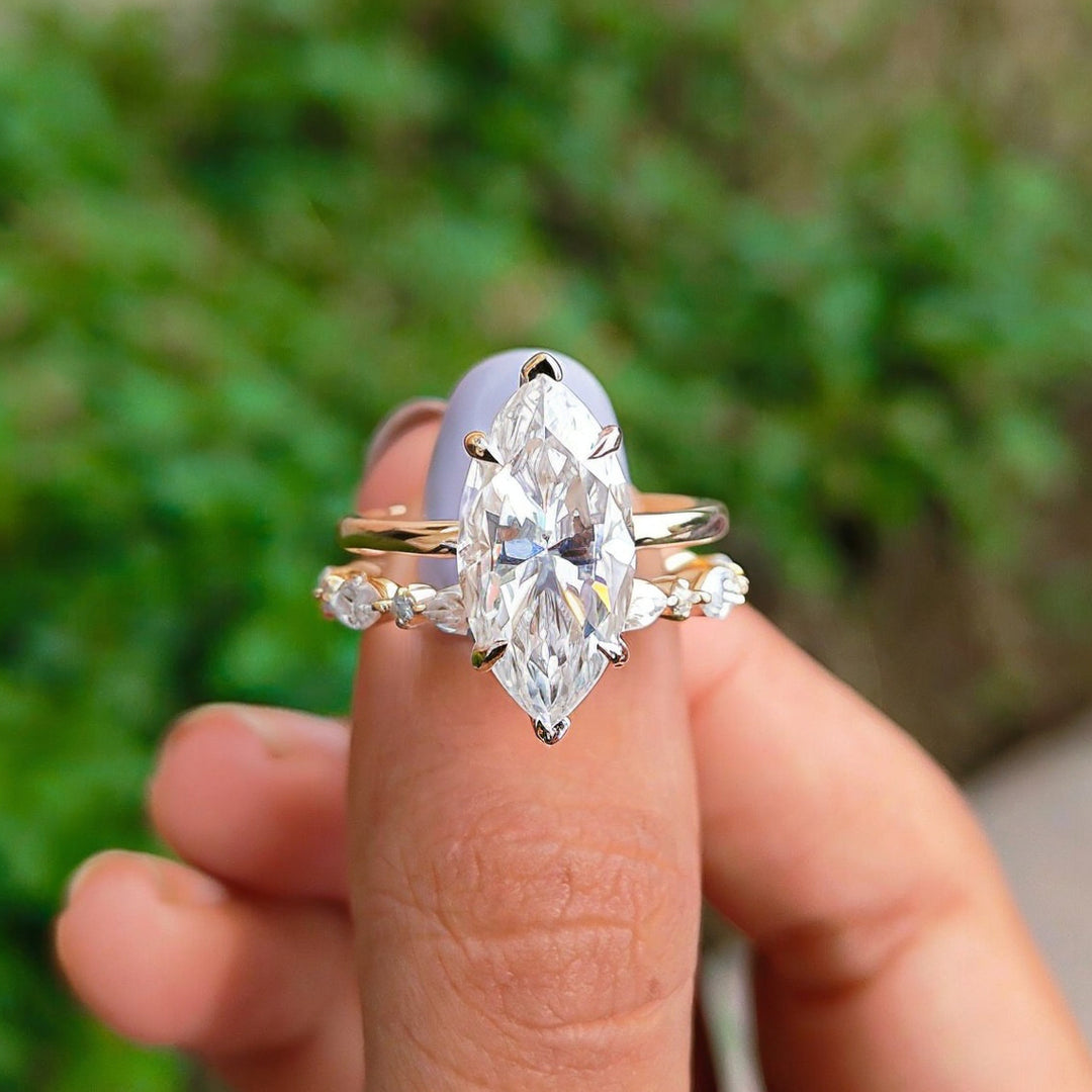 4 CT Marquise Cut Moissanite Wedding Bridal Ring Set Marquise Engagement Ring Set Marquise Wedding Ring With Matching Band Anniversary Gift