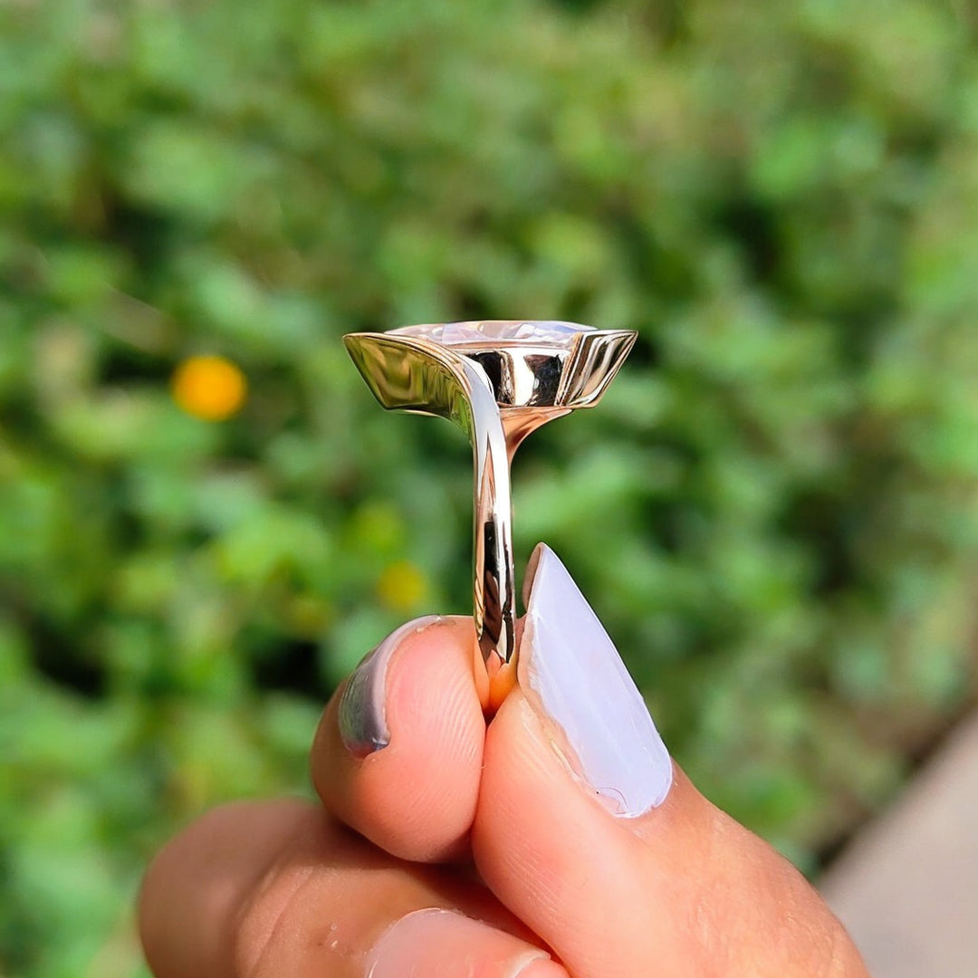 Half Bezel Set 3 CT Marquise Cut Moissanite Engagement Ring 14K Gold Open Bypass Ring Unique Wedding Ring Modern Marquise Solitaire Ring