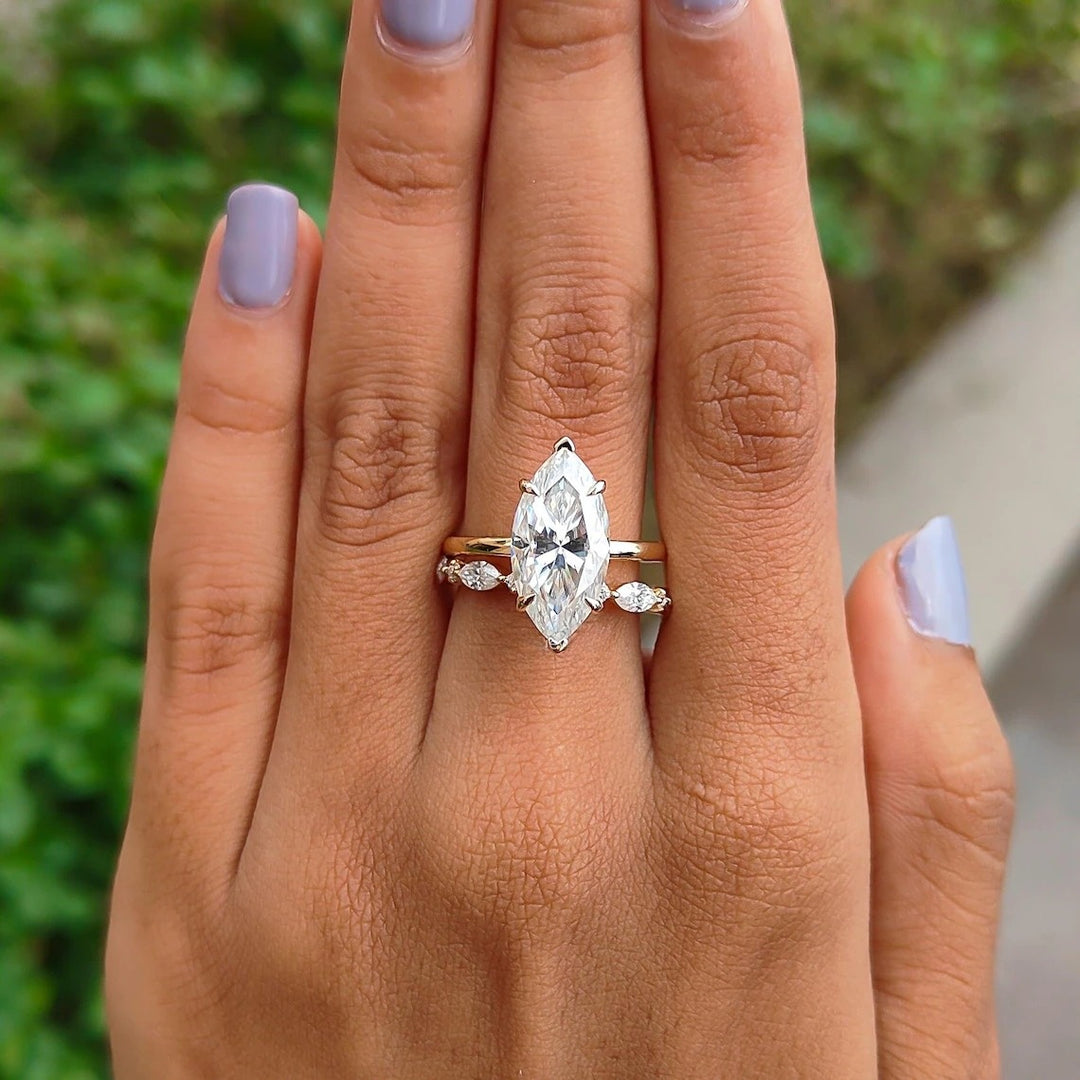 4 CT Marquise Cut Moissanite Wedding Bridal Ring Set Marquise Engagement Ring Set Marquise Wedding Ring With Matching Band Anniversary Gift