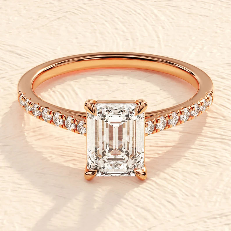 1.50 CT Emerald Cut Moissanite Engagement Ring