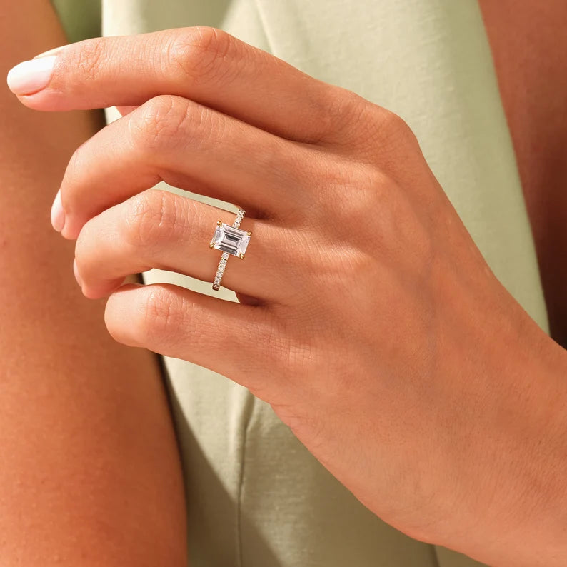 1.50 CT Emerald Cut Moissanite Engagement Ring
