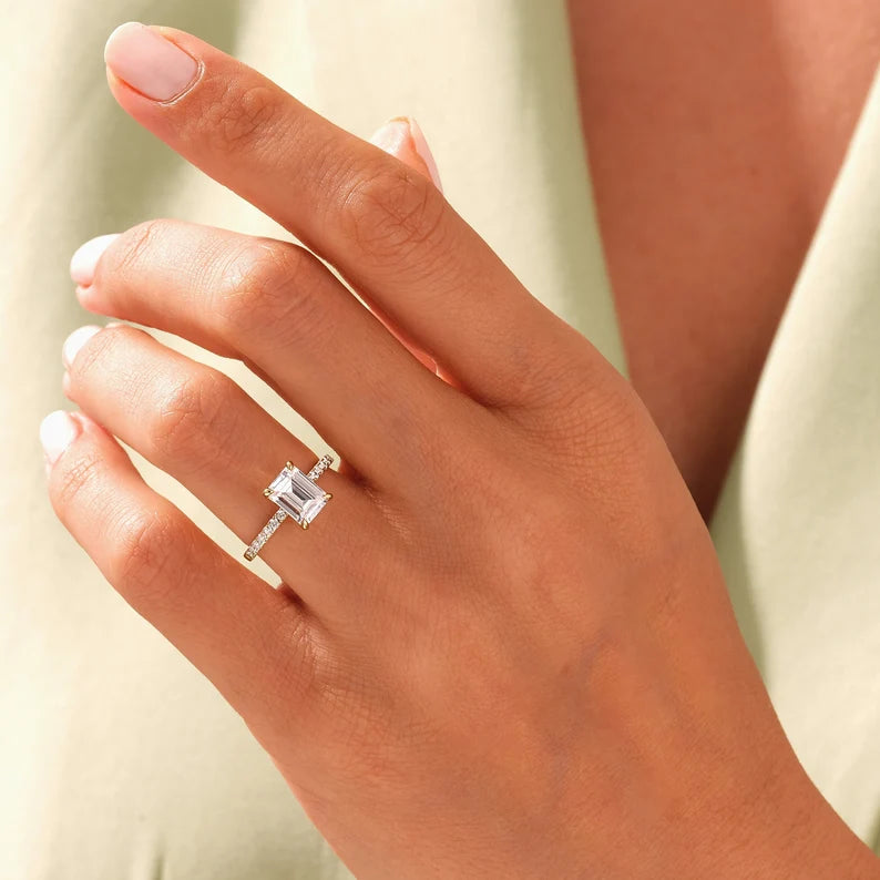 1.50 CT Emerald Cut Moissanite Engagement Ring