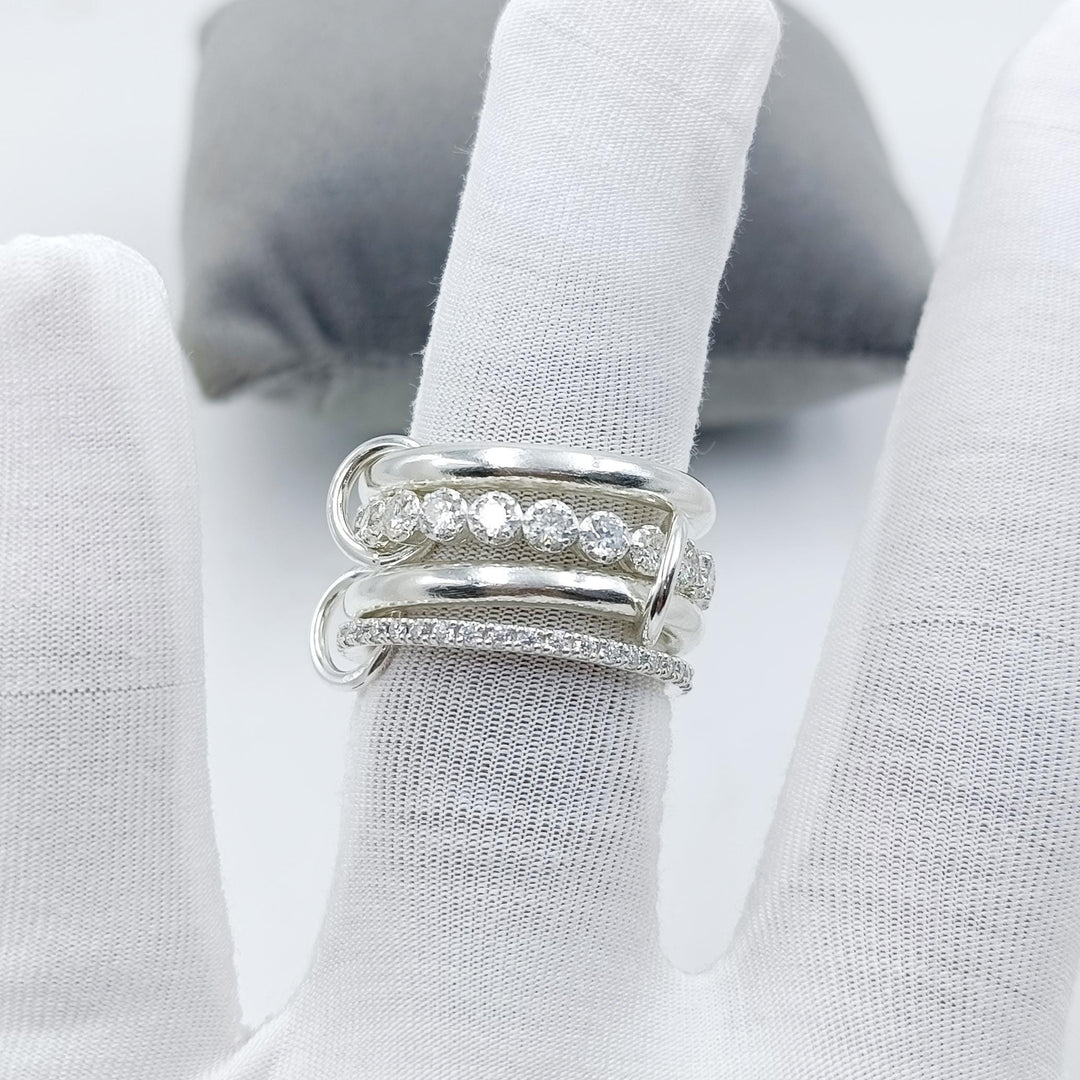14KGF Gold Multi Link Connected Ring, Chunky Gold Ring, Gold Ring Set, Eternity Statement Ring, Interlocking Ring, 1/20 14K Stamped