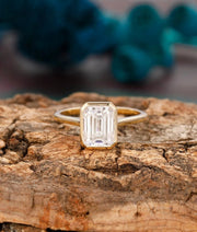 Vintage 2CT Emerald Cut Moissanite Engagement Ring