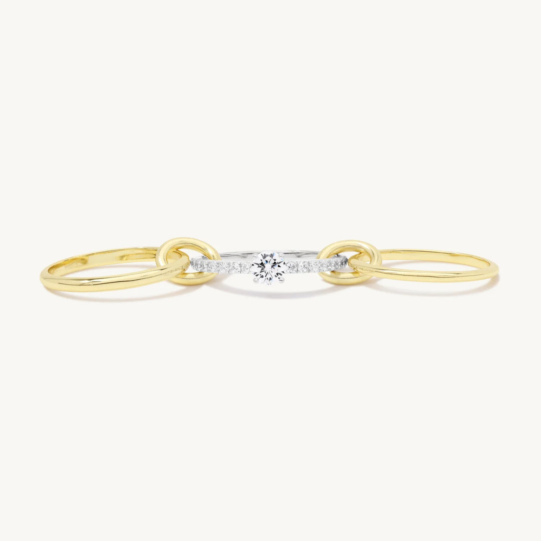 925 Sterling Silver & 14K Yellow Gold Connector Ring  Diamond Eternity Band | Two Tone Mixed Metal Link Ring | Interlocking Ring Stack | Statement Jewelry Gift