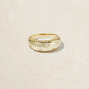 14K Diamond Starburst Thick Dome Ring