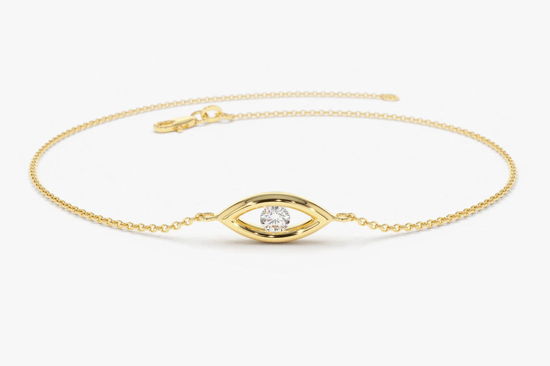 Evil Eye Diamond Bracelet in 14k Gold Good Luck Charm Bracelet And Friendship Bracelet
