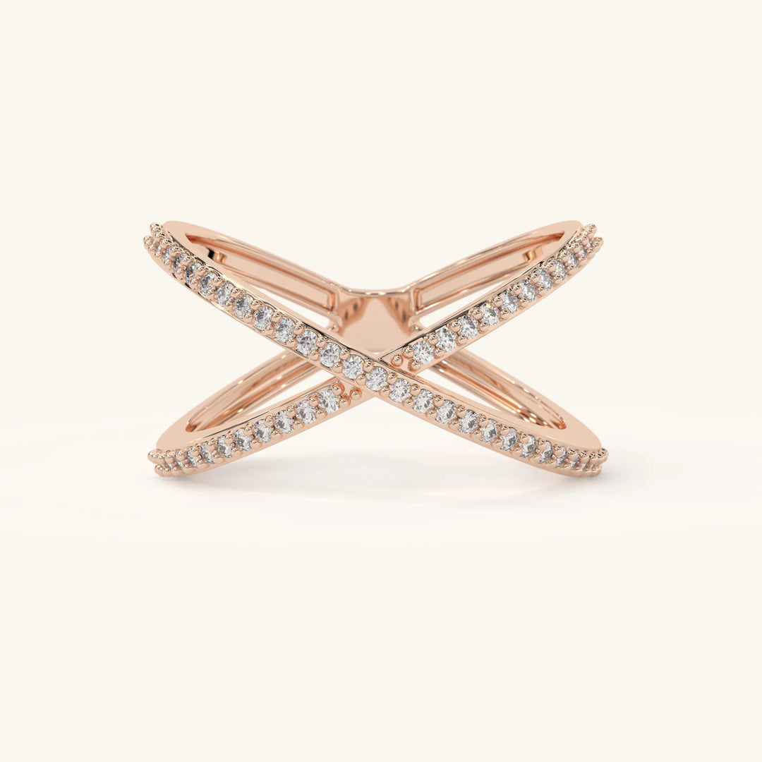 Gold Diamond Criss Cross Ring Gold X Ring