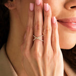 Load image into Gallery viewer, Gold Diamond Criss Cross Ring Gold X Ring
