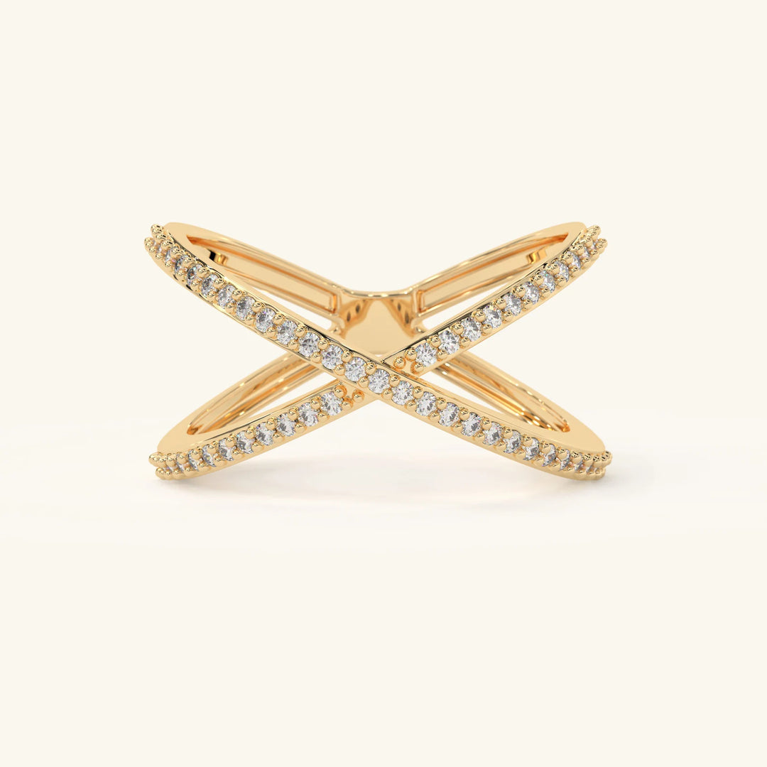 Gold Diamond Criss Cross Ring Gold X Ring