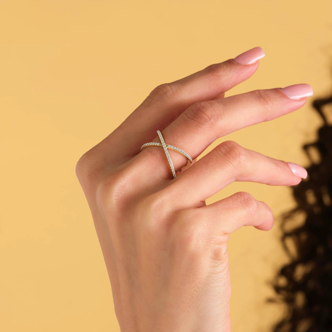 Gold Diamond Criss Cross Ring Gold X Ring