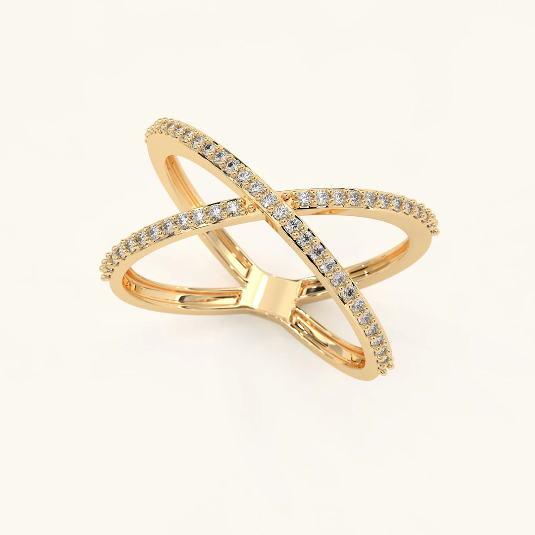 Gold Diamond Criss Cross Ring Gold X Ring