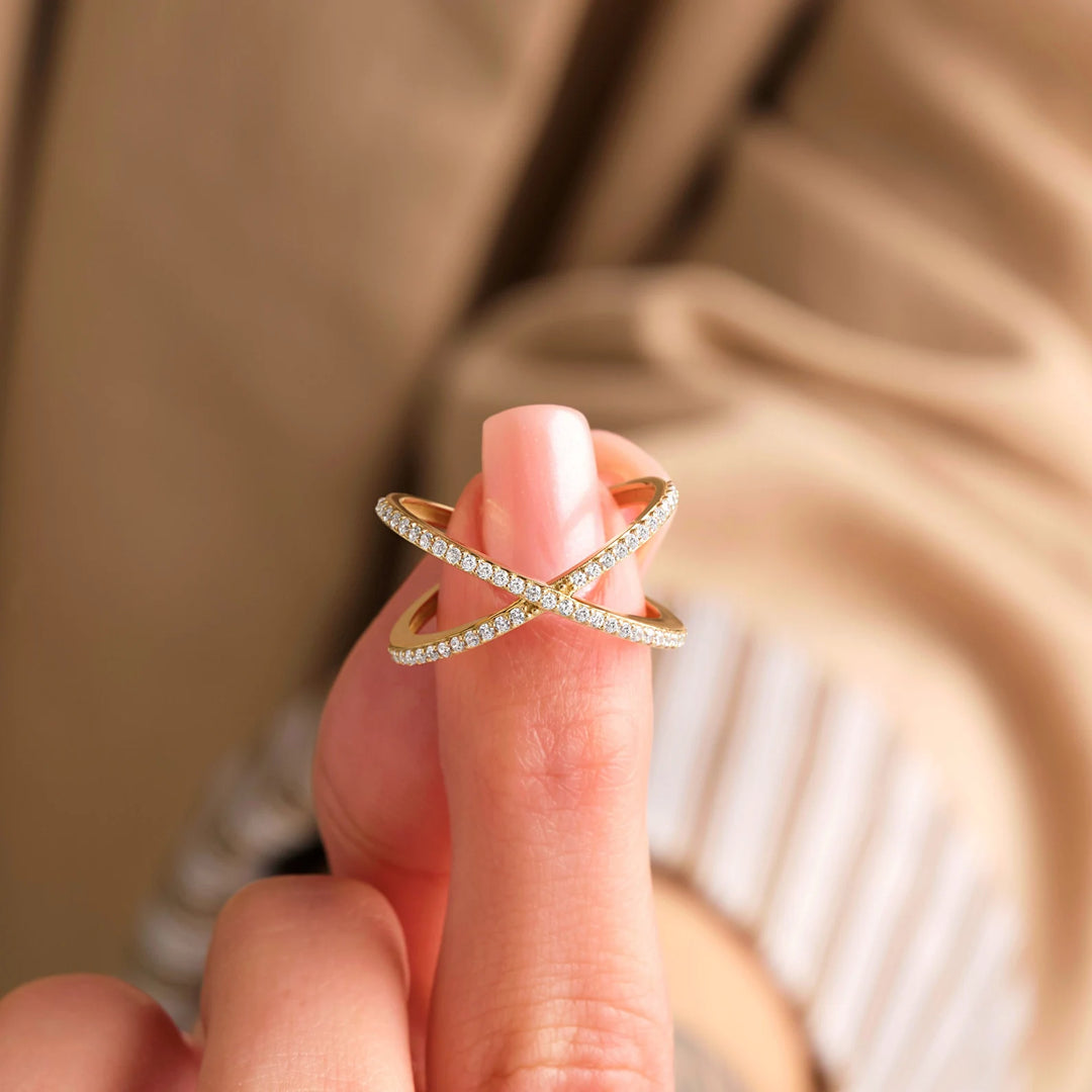 Gold Diamond Criss Cross Ring Gold X Ring