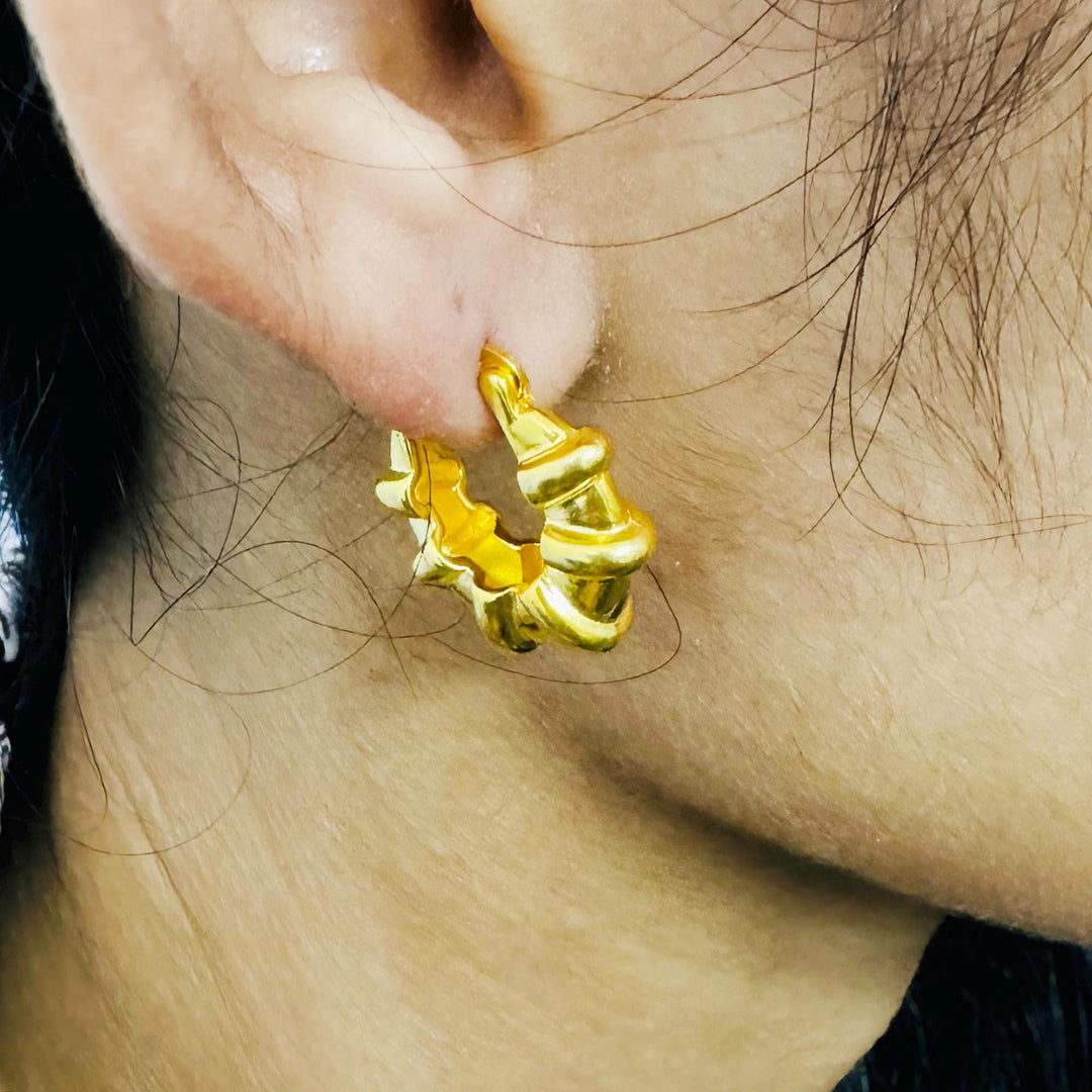 14K Gold Scalloped Shrimp Earrings, Classic Shrimp Hoop Earrings Real Gold Classic Statement Hoops, Chunky Earrings, Handmade Jewelry