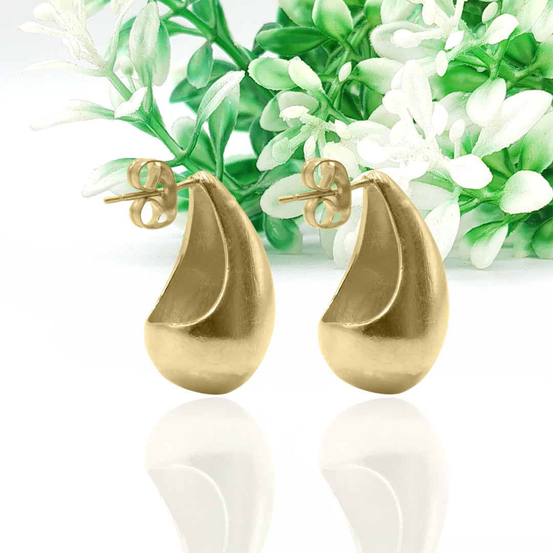 14K Gold Chunky Dome Hoop Earring, Chunky Teardrop Earring, 18K gold plated, Tiny Gold Chunky Stud Hoop Earring, Bottega Drop Earring