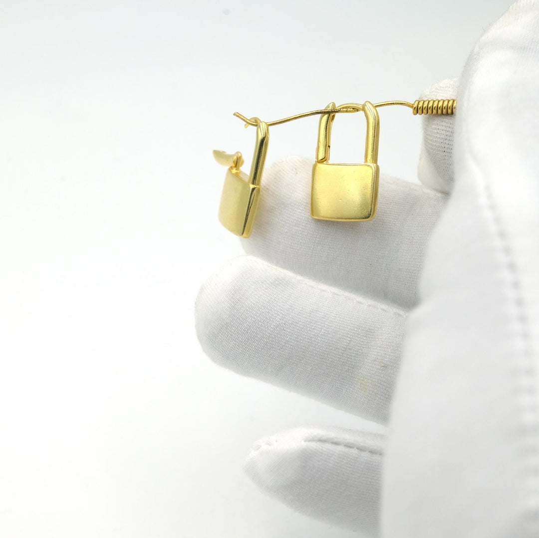 14K Solid Gold Padlock Charm Huggie Hoop Earring Love Lock earring, Dainty gold vermeil huggie hoop, minimalist stacking hoop, padlock charm
