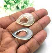 14K  Gold Hand Carved Pendant, Natural Blue Chalcedony Pear Shape Gem Charm Pendant, Teardrop Calibrated, Loose Gemstone With Hoop