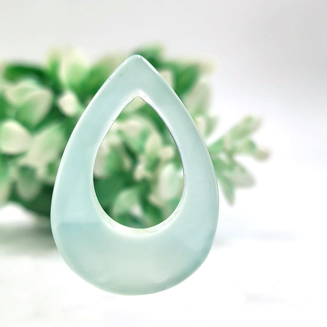14K  Gold Hand Carved Pendant, Natural Blue Chalcedony Pear Shape Gem Charm Pendant, Teardrop Calibrated, Loose Gemstone With Hoop