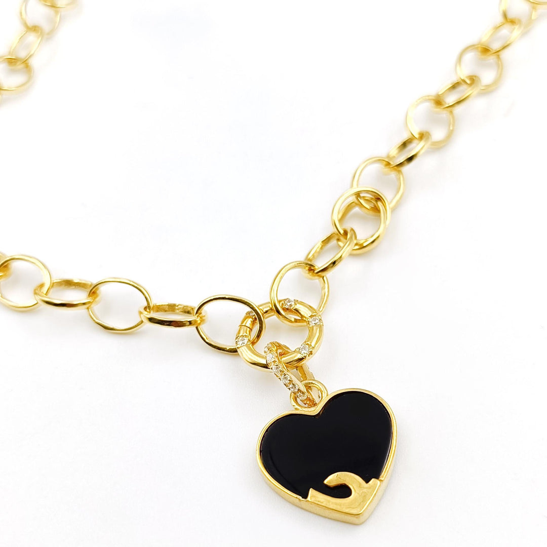 Black Onyx Sterling Silver Heart Charm Small Black Heart Charm Small Heart Charm Silver Heart Charm, Black Heart Pendant With handmade Chain