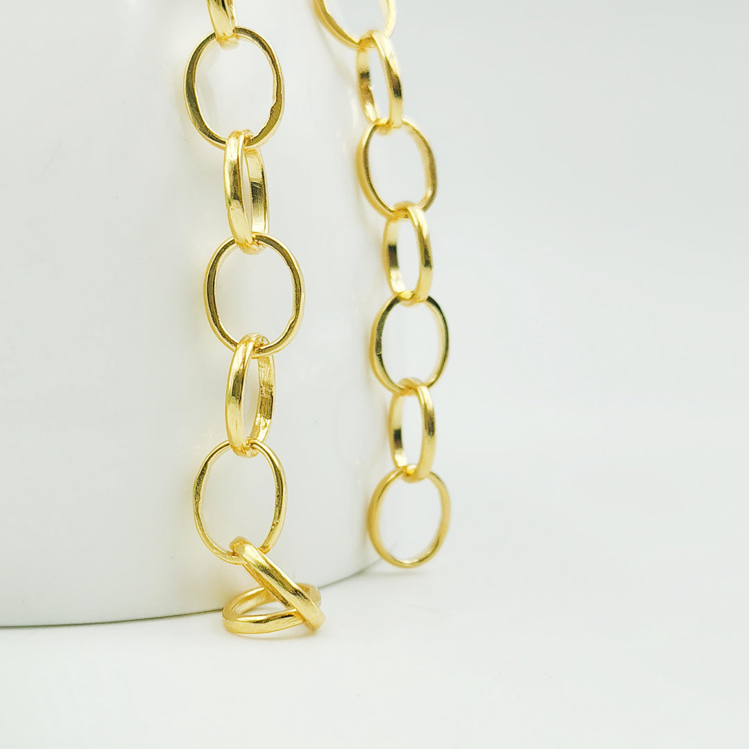 14K Yellow gold Sterling Silver Round Handmade Oval link Chain Cable Chain finished Cable Chain, 925Silver Cable  Necklace by BAWREETEXTILES