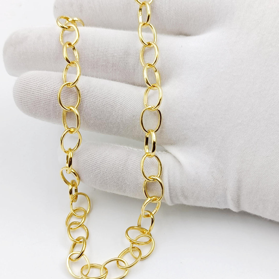 14K Yellow gold Sterling Silver Round Handmade Oval link Chain Cable Chain finished Cable Chain, 925Silver Cable  Necklace by BAWREETEXTILES