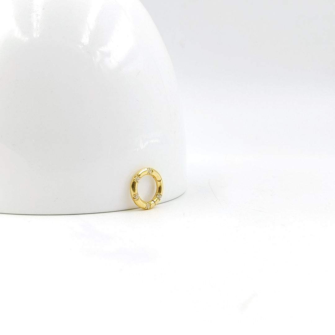 14K Gold Round Carabiner Clasp With Diamond, Carabiner Lock Connector, Spring Push Gate for DIY Jewelry Finding Necklace Connector