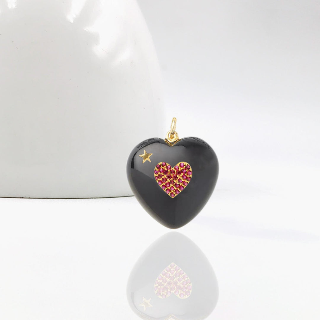 14K  Gold Gemstone Heart Charm, Heart Charm, Malachite Heart Pendant, Pink Opal Heart Pendant, Carved Heart Pendant, Love Magic Heart