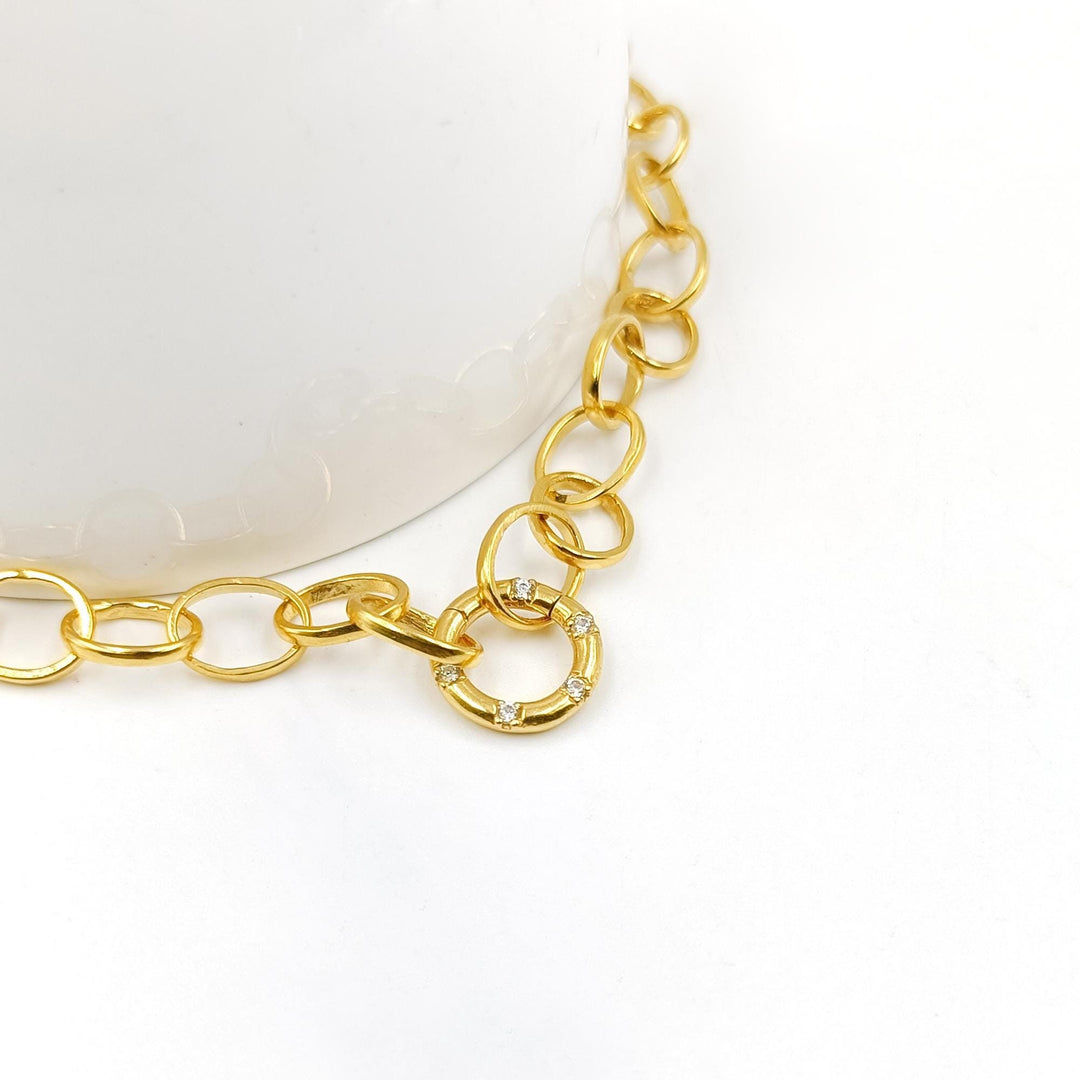 14K Gold Round Carabiner Clasp With Diamond, Carabiner Lock Connector, Spring Push Gate for DIY Jewelry Finding Necklace Connector