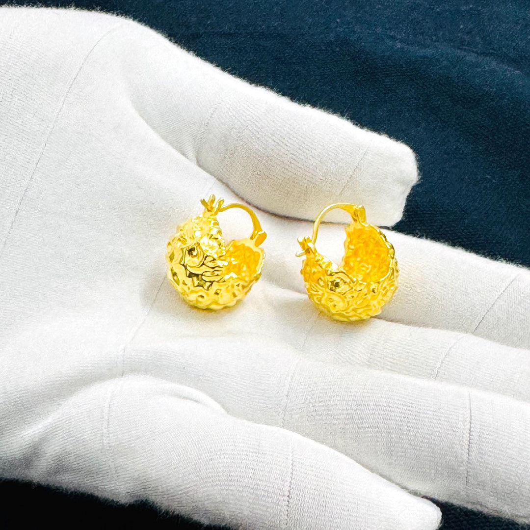 14K Gold Thick Ball Hoop Earring Dome Huggie Ball Hoop Earring Chunky Boat Basket Hoop Earring Basket Ball Earring Small Hoop Earring