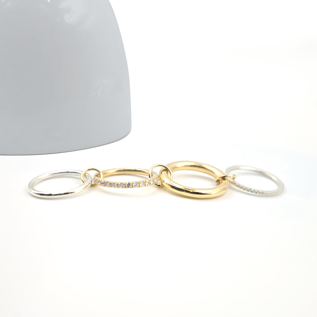 14K Solid Gold Multi Link Connected Ring Chunky Connector Ring Gold Ring Set Eternity Statement Interlocking Silver Ring 4 band diamond ring