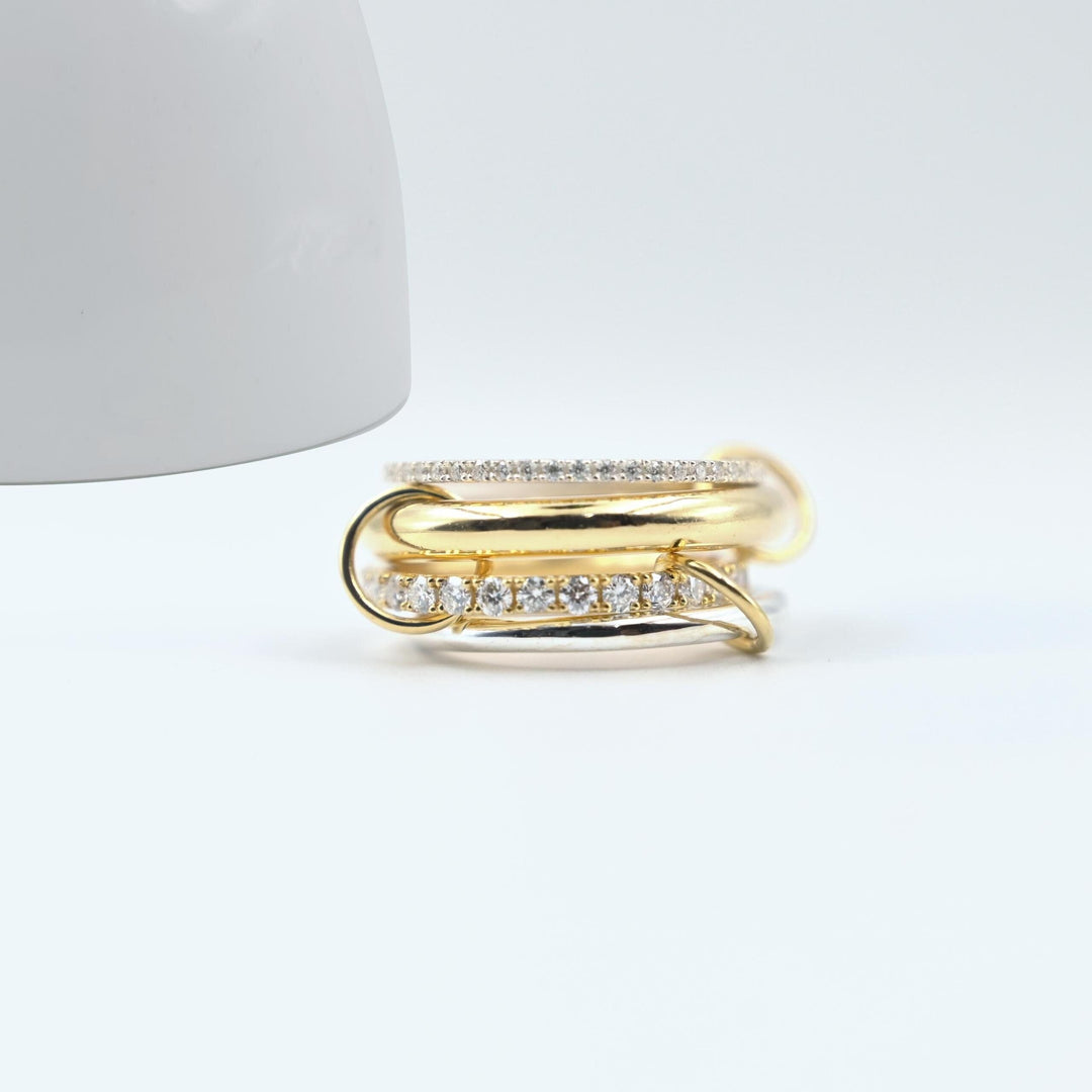 14K Solid Gold Multi Link Connected Ring Chunky Connector Ring Gold Ring Set Eternity Statement Interlocking Silver Ring 4 band diamond ring